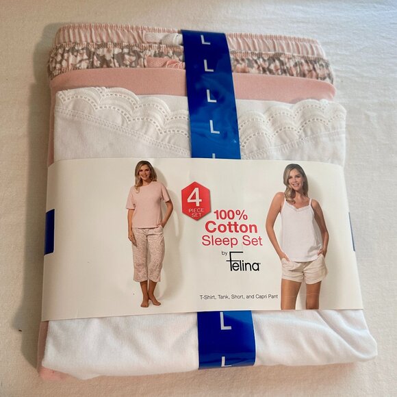 Felina Women's 4 Piece 100% Cotton Sleep Pajama Set, Tee Tank Short Capri Pant - Picture 10 of 10
